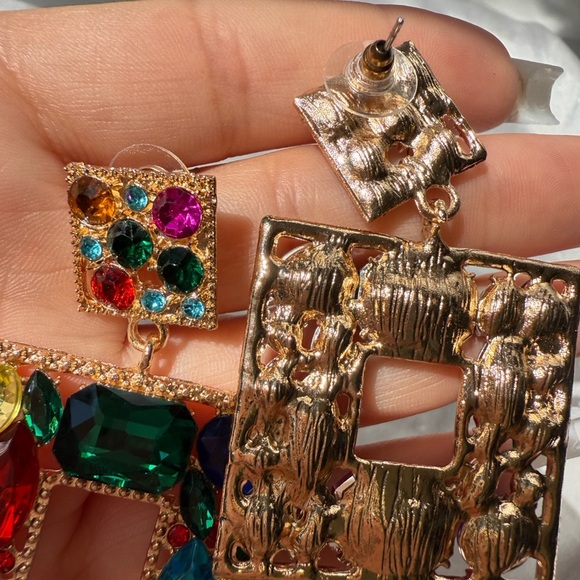 Anthropologe multicolour colourful square rhinestones earrings - Picture 12 of 12